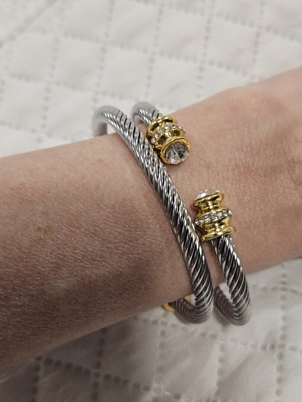 NEW Cable Twist Cuff Bracelet | Two-Tone Crystal Accent Bracelet | Statement